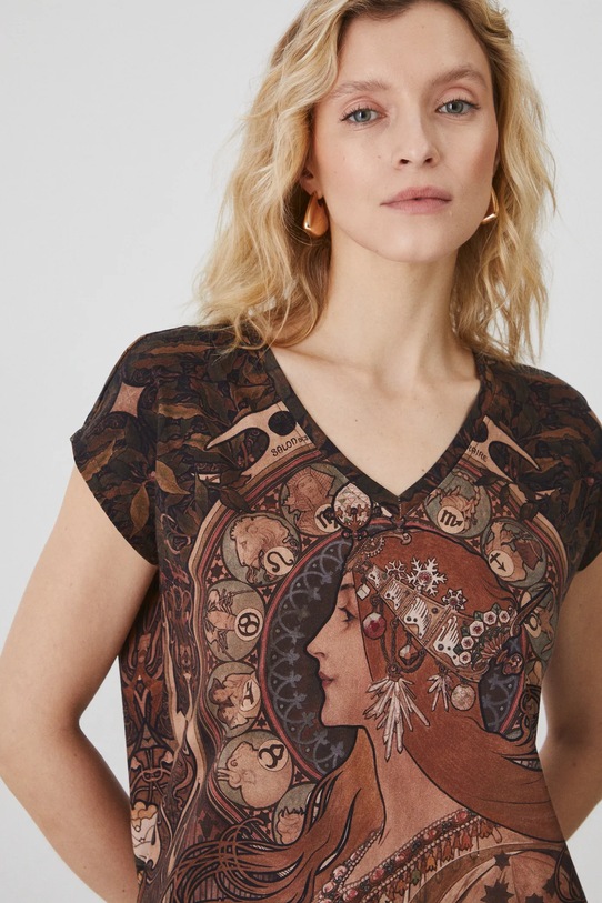 T-shirt bawełniany damski z kolekcji Eviva L'arte kolor multicolor RS25.TSD251 multicolor