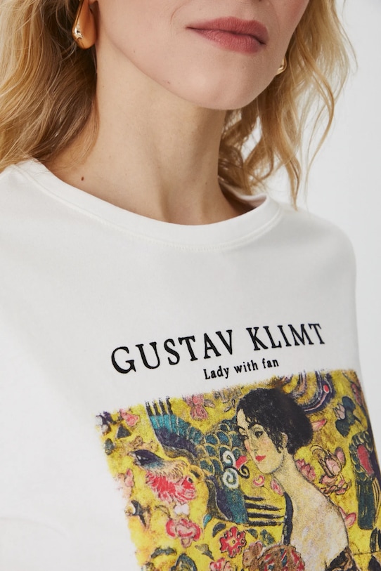 T-shirt bawełniany damski z kolekcji Eviva L'arte z elastanem kolor beżowy RS25.TSD256