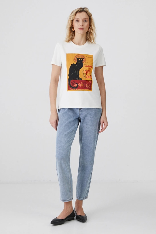 Odzież T-shirt bawełniany damski z kolekcji Eviva L'arte z elastanem kolor beżowy RS25.TSD259 beżowy