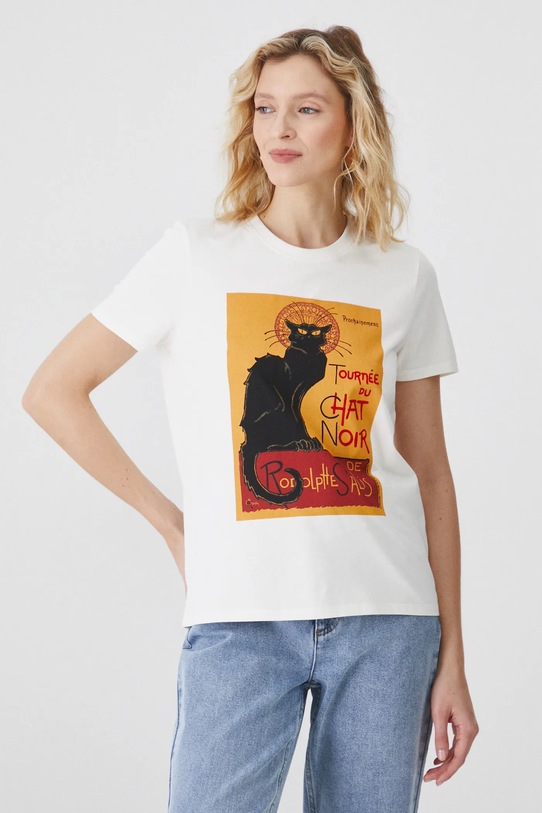T-shirt bawełniany damski z kolekcji Eviva L'arte z elastanem kolor beżowy RS25.TSD259 beżowy