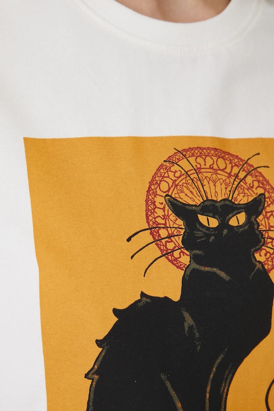 T-shirt bawełniany damski z kolekcji Eviva L'arte z elastanem kolor beżowy RS25.TSD259
