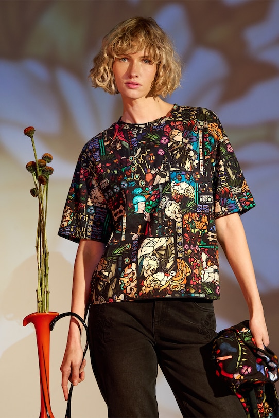 Bavlněné tričko dámské ze speciální kolekce Eviva L'arte více barev relaxed vícebarevná RS25.TSD260