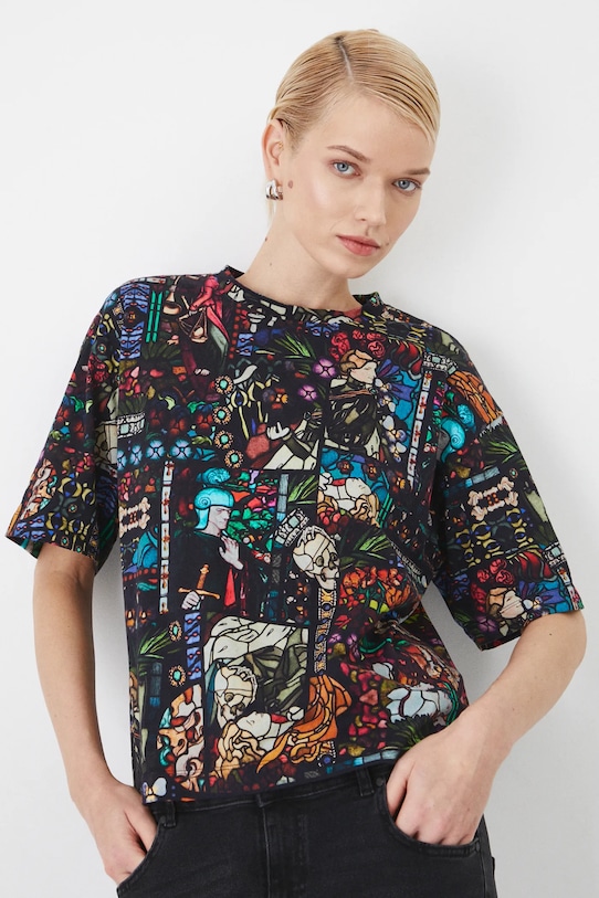 Bavlněné tričko dámské ze speciální kolekce Eviva L'arte více barev RS25.TSD260 vícebarevná RS25