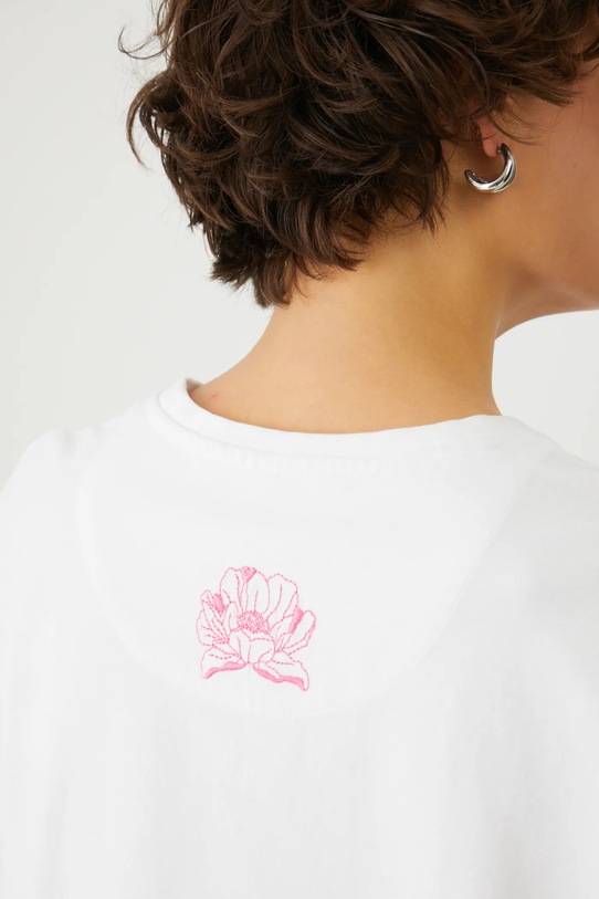 T-shirt bawełniany damski z elastanem w kwiaty kolor beżowy RS25.TSD300