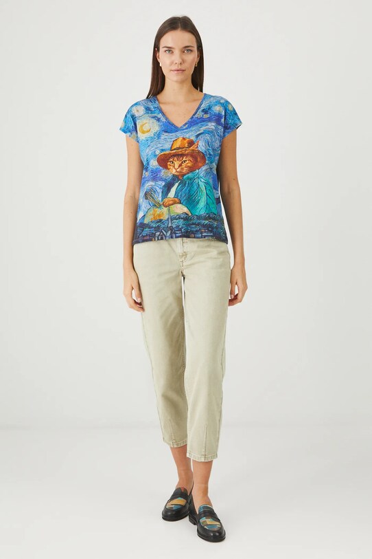 Odzież T-shirt bawełniany damski z kolekcji Dzień Kota kolor niebieski RS25.TSD350 niebieski