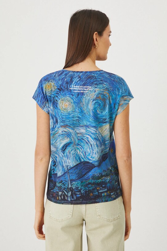 T-shirt bawełniany damski z kolekcji Dzień Kota kolor niebieski niebieski RS25.TSD350