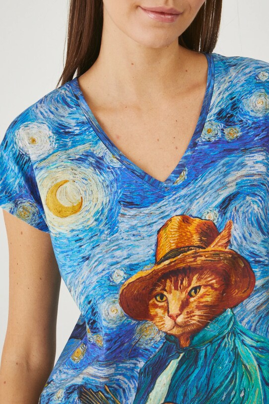 T-shirt bawełniany damski z kolekcji Dzień Kota kolor niebieski RS25.TSD350