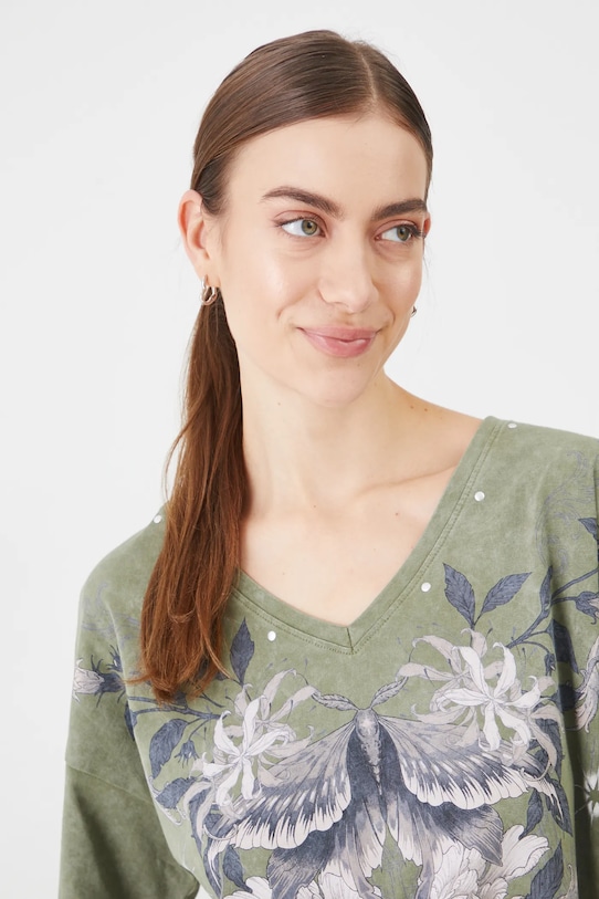 Bavlnené tričko dámske s potlačou a aplikáciou zelená farba zelená RS25.TSD403