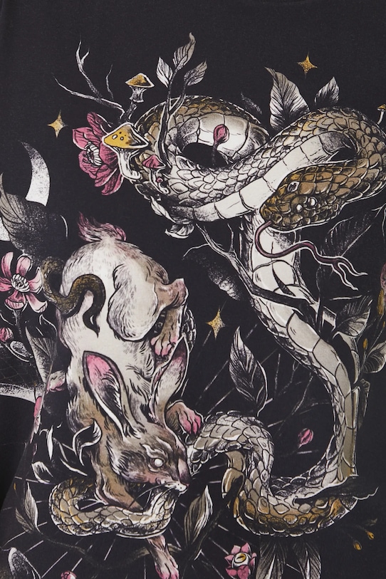 T-shirt bawełniany damski z elastanem z nadrukiem kolor czarny RS25.TSD404 czarny