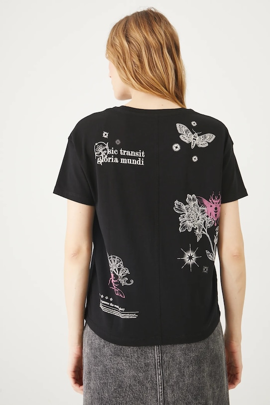 T-shirt bawełniany damski z nadrukiem i aplikacją kolor czarny czarny RS25.TSD406