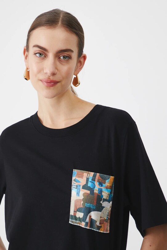 T-shirt bawełniany damski z elastanem by Mila Raczkowska, Grafika Polska kolor czarny RS25.TSD458 czarny