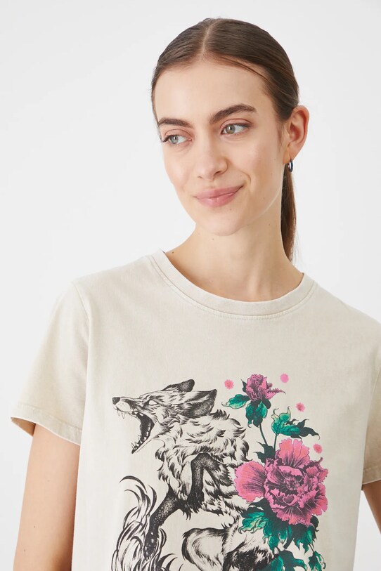 T-shirt bawełniany damski by Aleksandra Anna Kamieńska, Grafika Polska kolor beżowy RS25.TSD459 beżowy