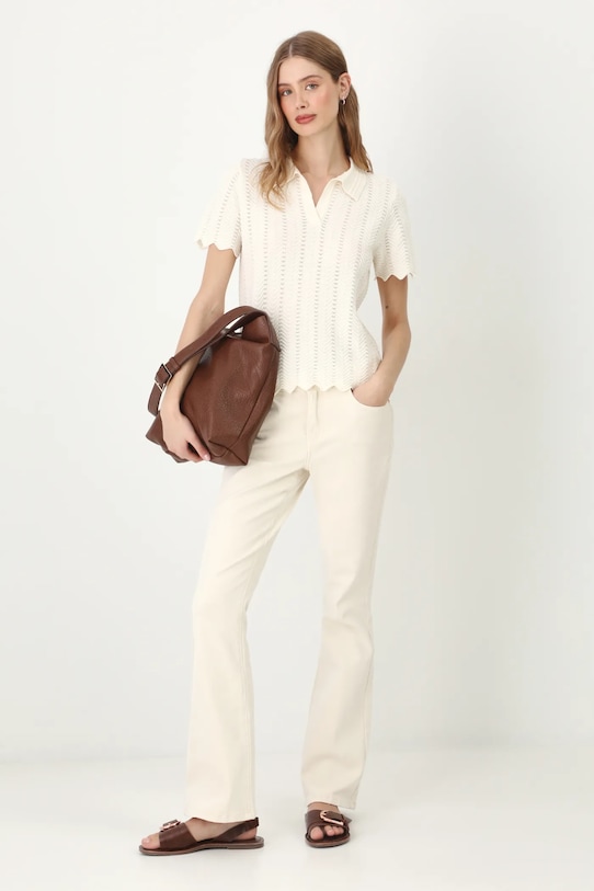 T-shirt damski z wiskozą z fakturą kolor beżowy RS25.TSD502 beżowy RS25