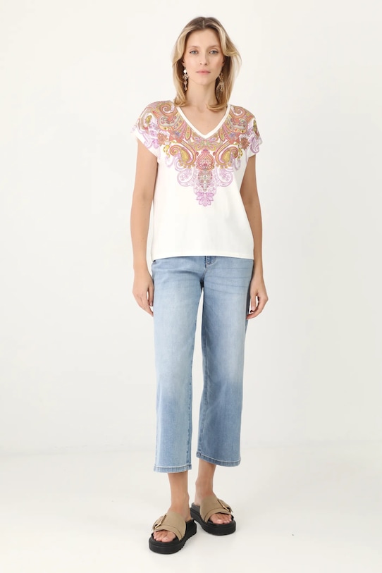 T-shirt bawełniany damski z nadrukiem kolor beżowy RS25.TSD508 beżowy RS25