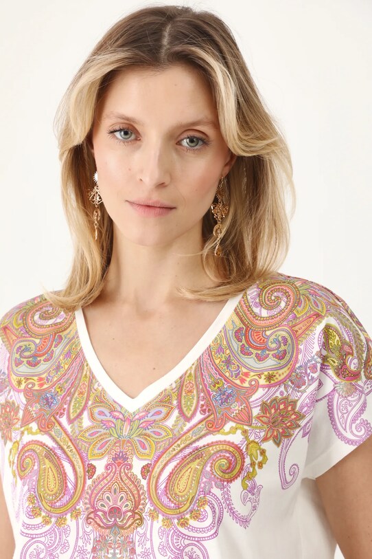 T-shirt bawełniany damski z nadrukiem kolor beżowy beżowy RS25.TSD508