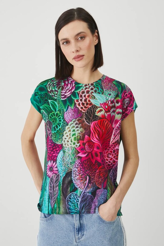 T-shirt bawełniany damski by Justyna Stoszek – Forest Forever, Sense of Values kolor multicolor RS25.TSD650 multicolor RS25