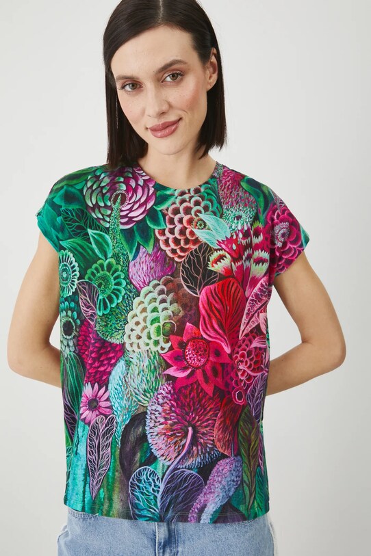 T-shirt bawełniany damski by Justyna Stoszek – Forest Forever, Sense of Values kolor multicolor RS25.TSD650 multicolor
