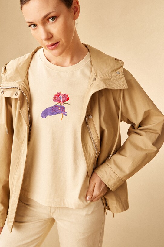 T-shirt bawełniany damski by Patrycja Niewiadomska, Sense of Values kolor beżowy okrągły beżowy RS25.TSD660