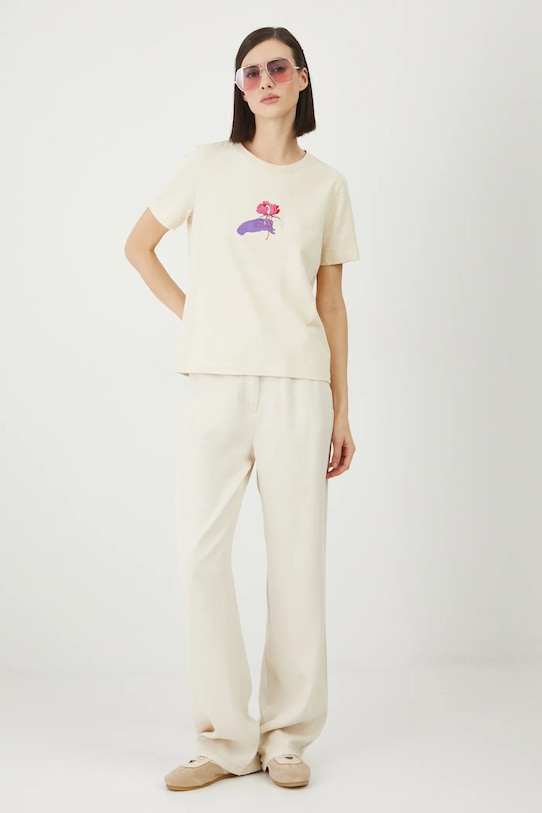 Odzież T-shirt bawełniany damski by Patrycja Niewiadomska, Sense of Values kolor beżowy RS25.TSD660 beżowy