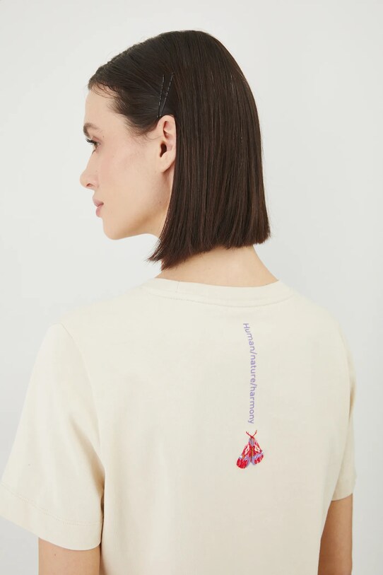 T-shirt bawełniany damski by Patrycja Niewiadomska, Sense of Values kolor beżowy RS25.TSD660