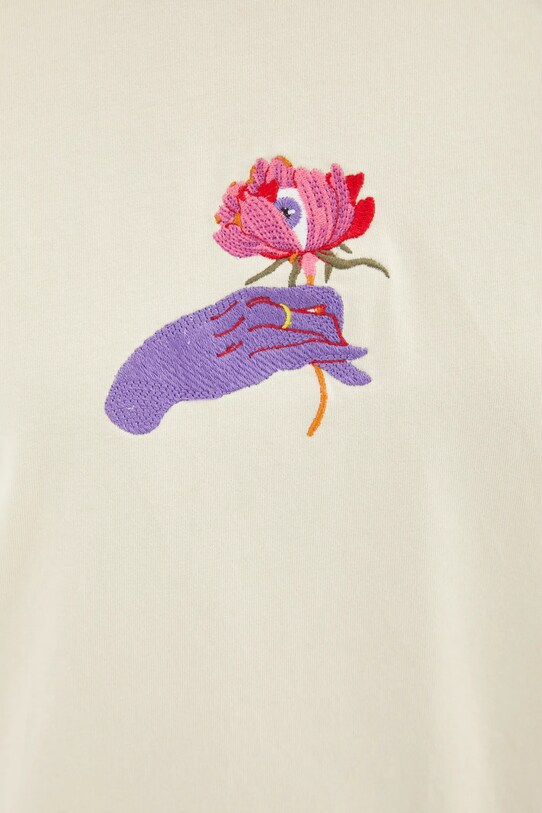 T-shirt bawełniany damski by Patrycja Niewiadomska, Sense of Values kolor beżowy RS25.TSD660