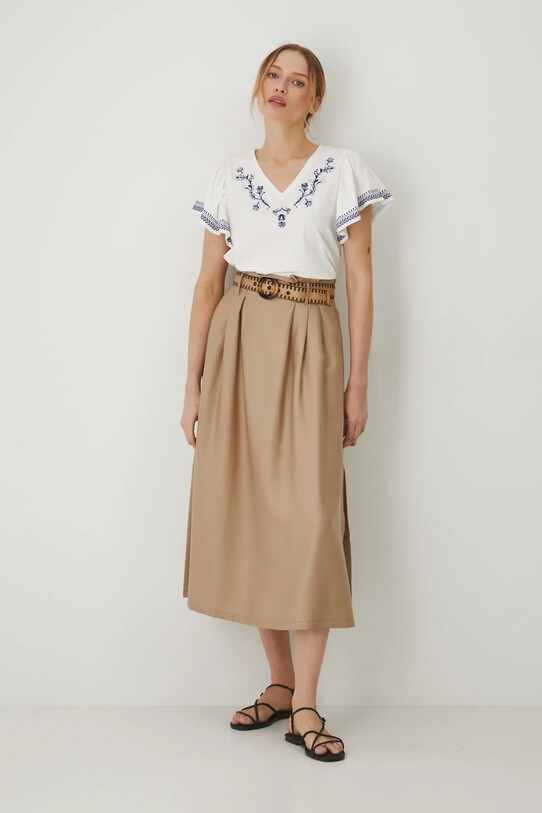 Bavlnené tričko dámske s ozdobnou výšivkou béžová farba RS25.TSD704 béžová RS25