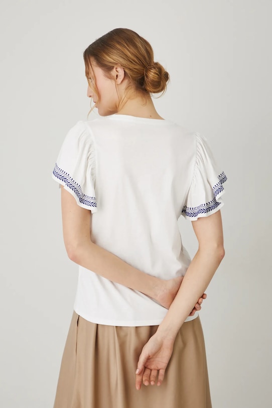 Oblečenie Bavlnené tričko dámske s ozdobnou výšivkou béžová farba RS25.TSD704 béžová