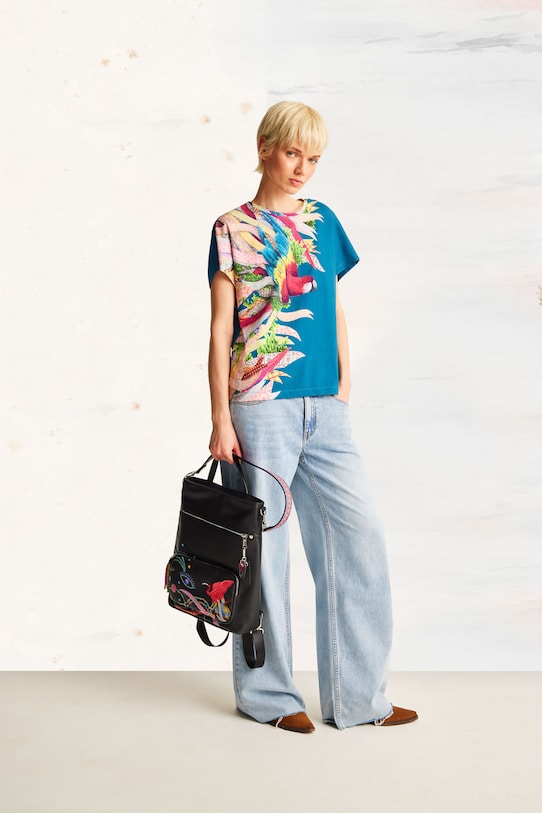 Medicine T-shirt in cotone impronta animale turchese RS25.TSD853