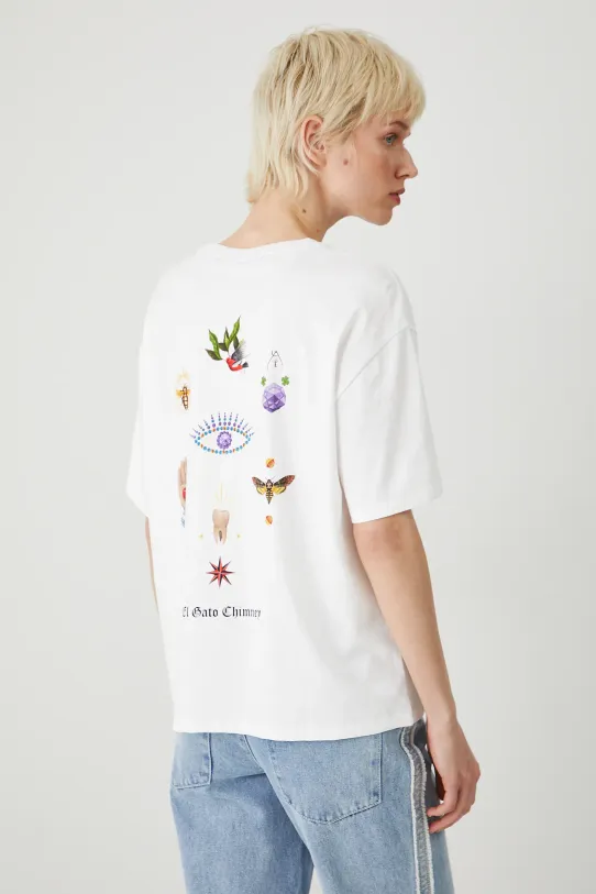 T-shirt bawełniany damski z kolekcji El Gato Chimney x Medicine kolor biały RS25.TSD857 biały RS25