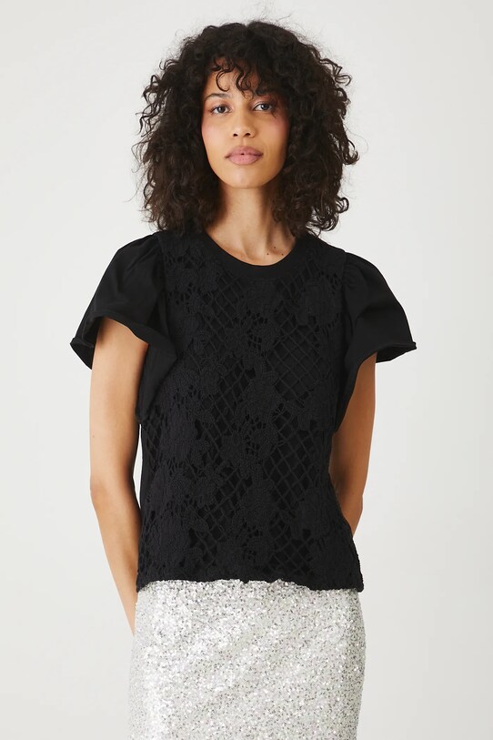 T-shirt bawełniany damski z aplikacją kolor czarny RS25.TSD900 czarny RS25