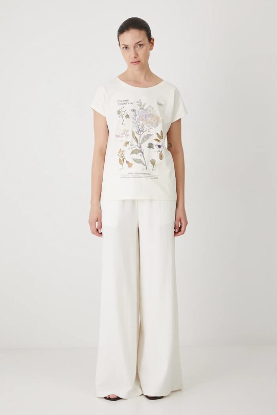 T-shirt bawełniany damski z elastanem z aplikacją kolor beżowy RS25.TSD905 beżowy RS25