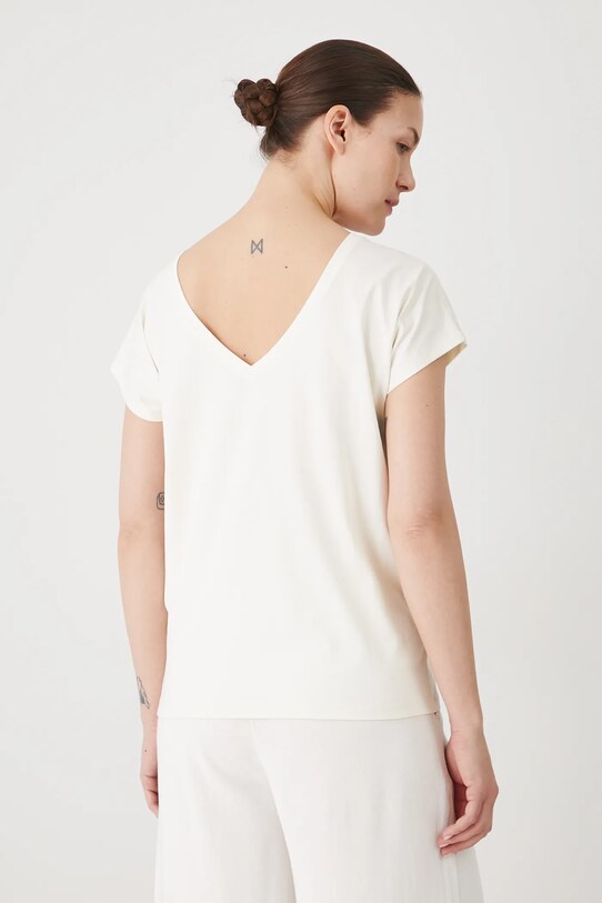 Odzież T-shirt bawełniany damski z elastanem z aplikacją kolor beżowy RS25.TSD905 beżowy