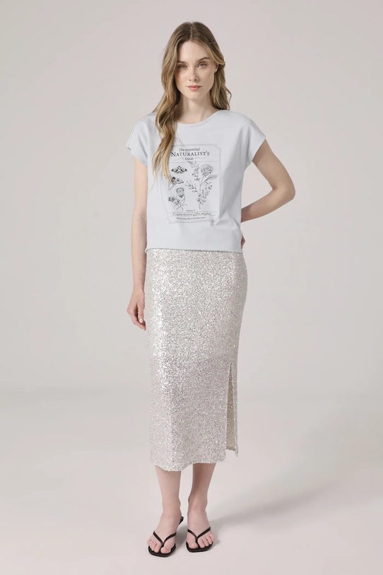 Bavlněné tričko dámské s potištěným elastanem modrá barva RS25.TSD909 modrá RS25