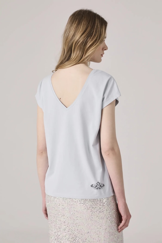 Oblečení Bavlněné tričko dámské s potištěným elastanem modrá barva RS25.TSD909 modrá