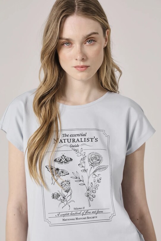 Bavlněné tričko dámské s potištěným elastanem modrá barva modrá RS25.TSD909