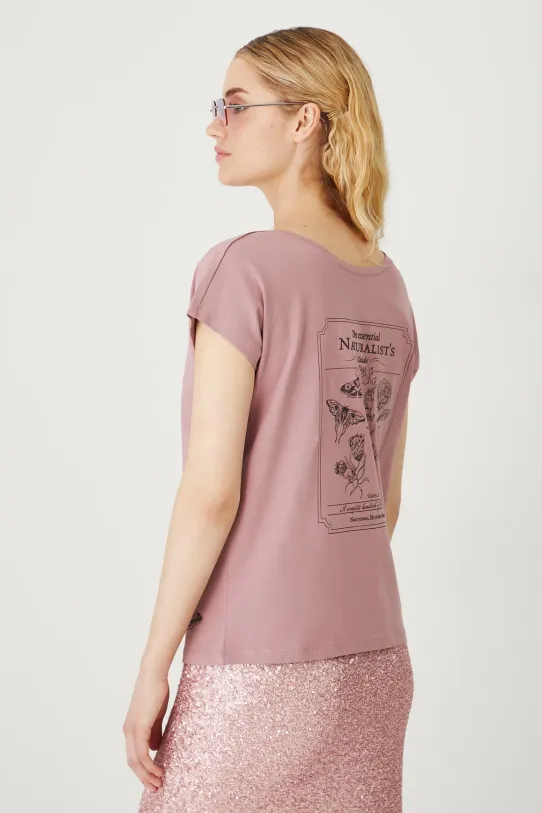 Odzież T-shirt bawełniany damski z elastanem z nadrukiem kolor różowy RS25.TSD909 różowy