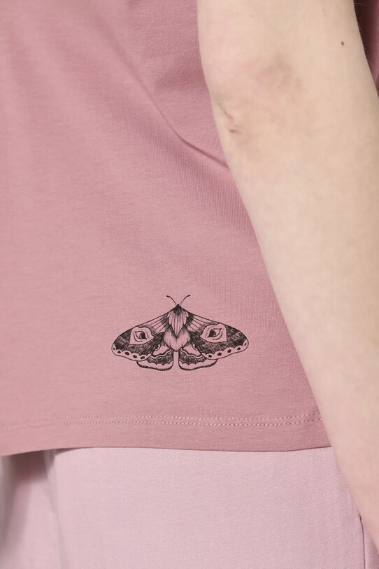 Bavlněné tričko dámské s potištěným elastanem růžová barva RS25.TSD909 růžová