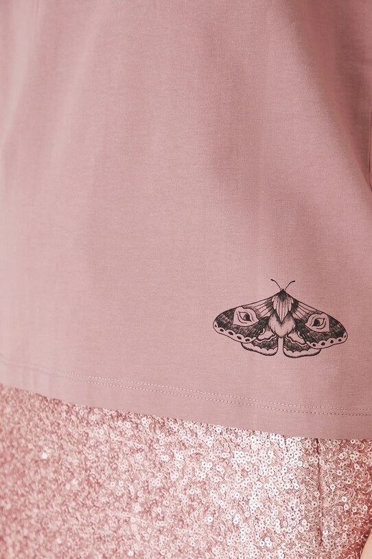 Bavlněné tričko dámské s potištěným elastanem růžová barva RS25.TSD909