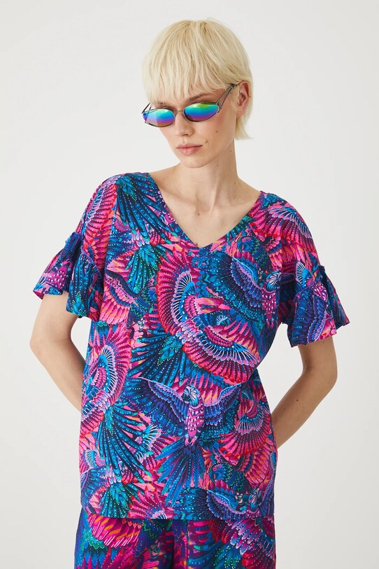 T-shirt bawełniany damski z elastanem wzorzysty kolor multicolor multicolor RS25.TSDA02