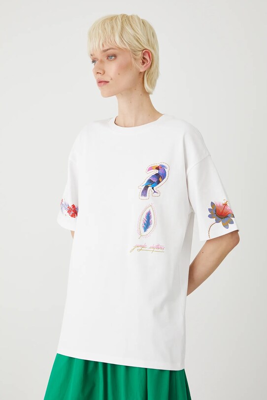 T-shirt bawełniany damski z nadrukiem i aplikacją kolor biały RS25.TSDA04 biały RS25