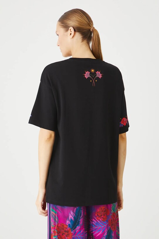 Odzież T-shirt bawełniany damski z nadrukiem i aplikacją kolor czarny RS25.TSDA04 czarny