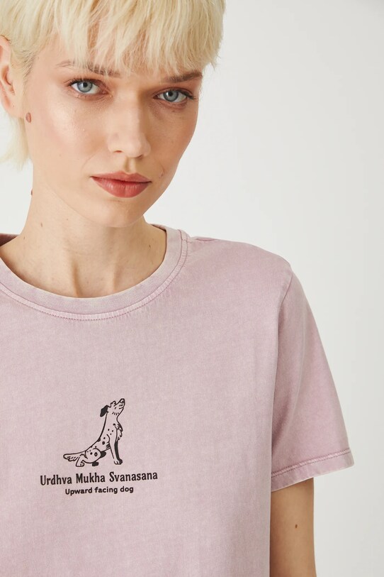 T-shirt bawełniany damski z efektem sprania kolor różowy różowy RS25.TSDA09