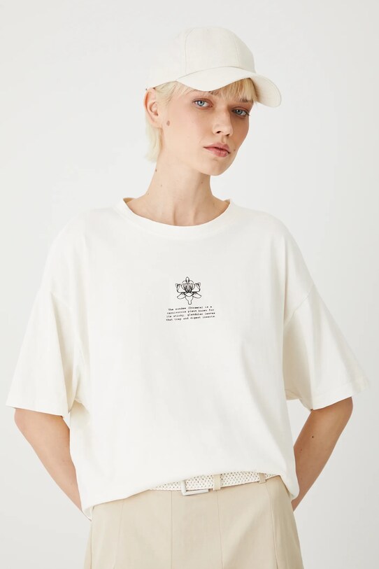 T-shirt bawełniany damski z kolekcji Medicine x Słowiński Park Narodowy kolor beżowy RS25.TSDA51 beżowy RS25