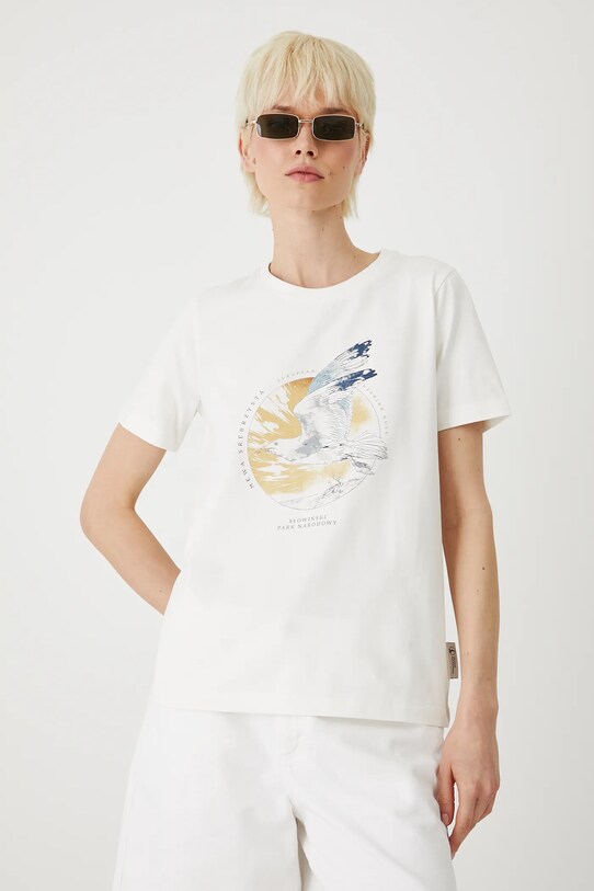 T-shirt bawełniany damski z elastanem z kolekcji Medicine x Słowiński Park Narodowy kolor beżowy RS25.TSDA52 beżowy RS25