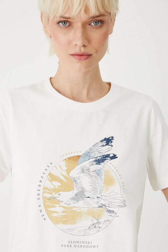 T-shirt bawełniany damski z elastanem z kolekcji Medicine x Słowiński Park Narodowy kolor beżowy RS25.TSDA52 beżowy