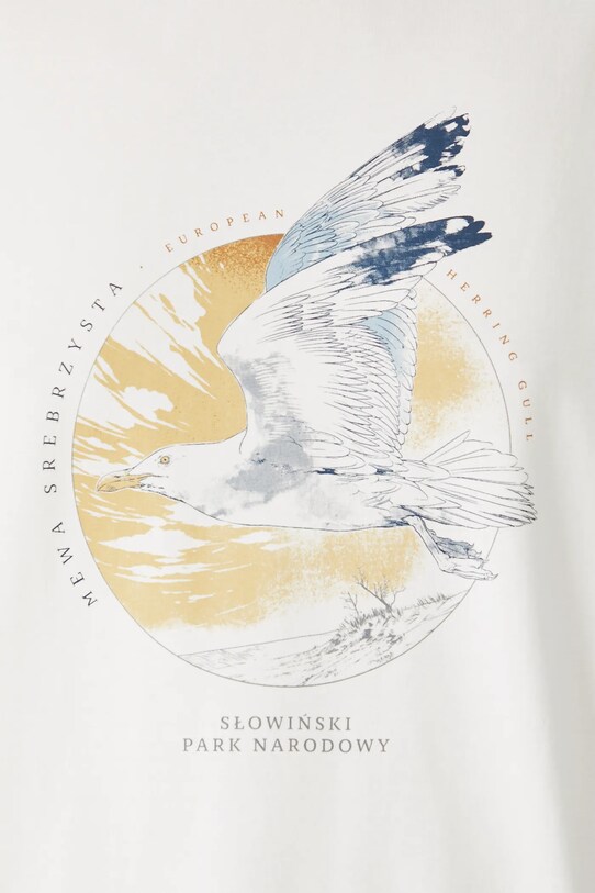 T-shirt bawełniany damski z elastanem z kolekcji Medicine x Słowiński Park Narodowy kolor beżowy RS25.TSDA52