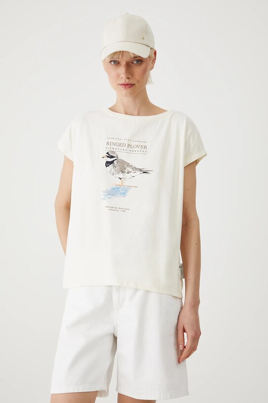 T-shirt bawełniany damski z kolekcji Medicine x Słowiński Park Narodowy kolor beżowy RS25.TSDA53 beżowy RS25