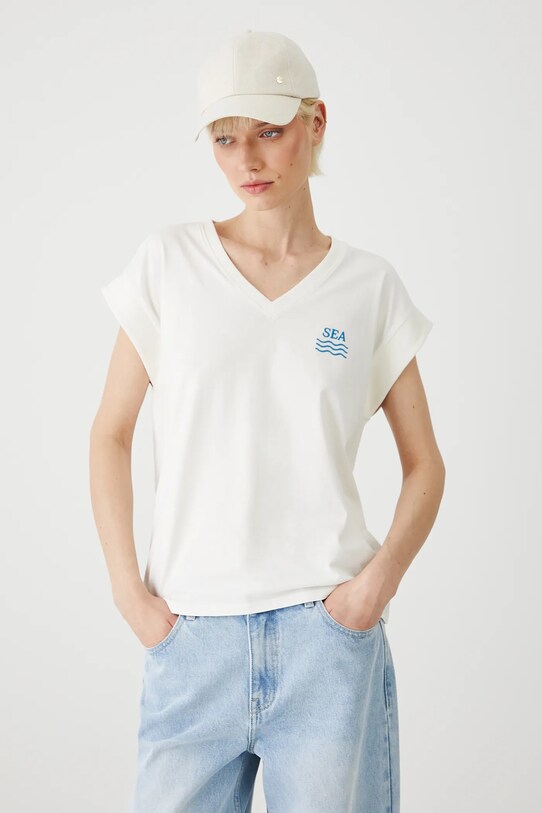 T-shirt bawełniany damski z kolekcji Medicine x Słowiński Park Narodowy kolor beżowy RS25.TSDA55 beżowy RS25
