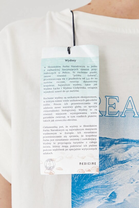 T-shirt bawełniany damski z kolekcji Medicine x Słowiński Park Narodowy kolor beżowy RS25.TSDA55