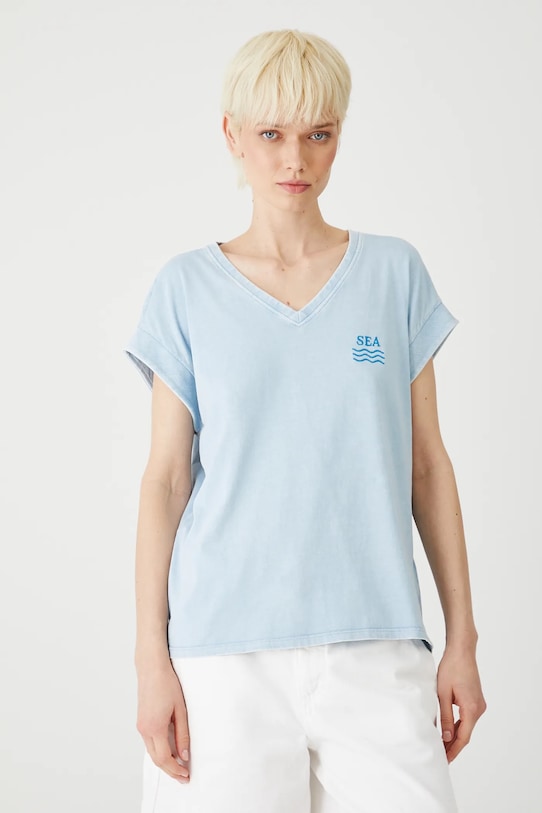 T-shirt bawełniany damski z kolekcji Medicine x Słowiński Park Narodowy kolor niebieski RS25.TSDA55 niebieski RS25